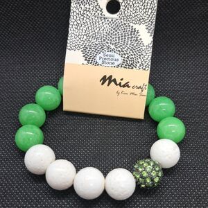 MIA- Beaded Bracelet- Mint Green/White- Semi Precious Stones